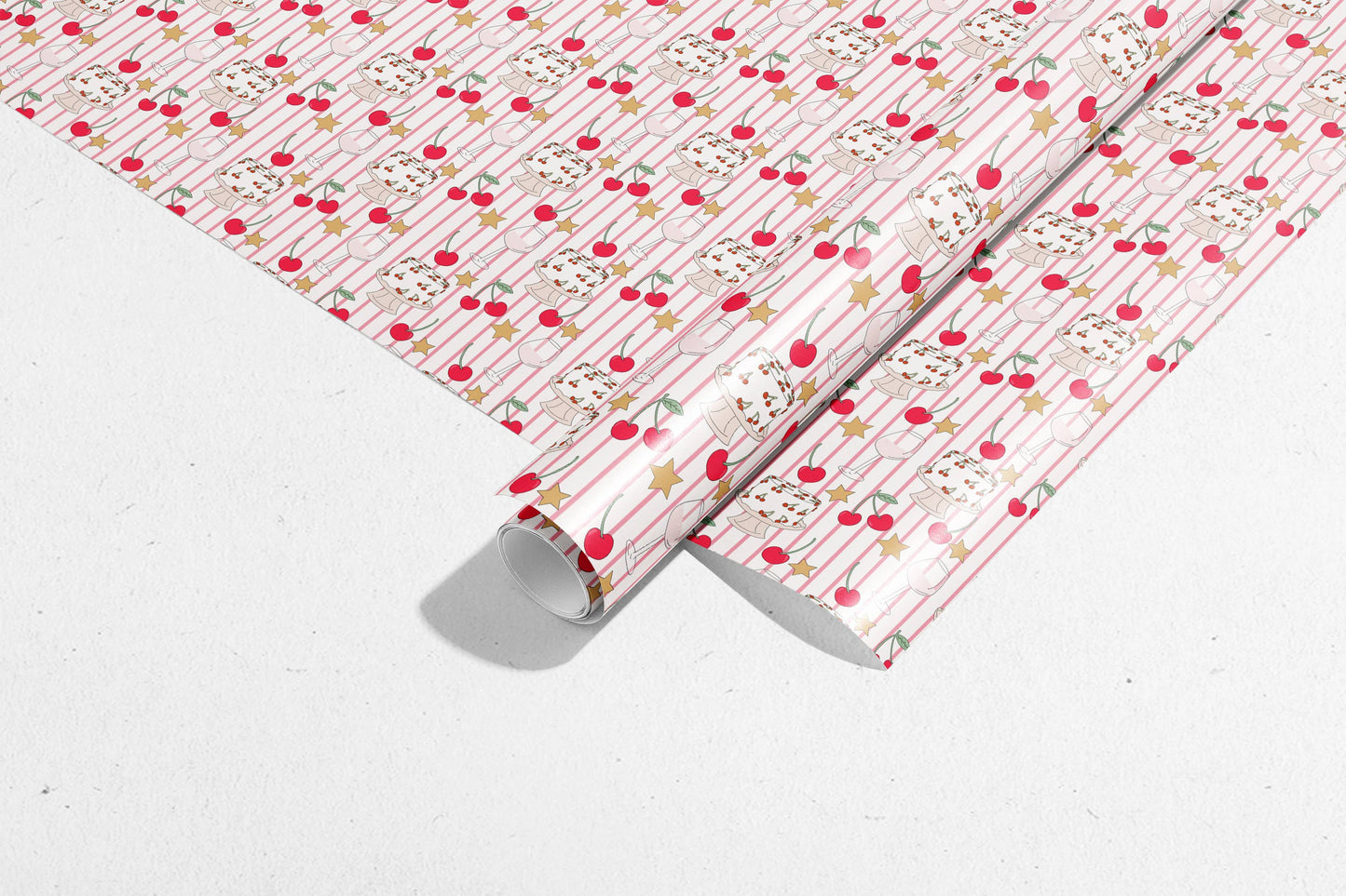 Cherry Stripes Gift Wrap Roll