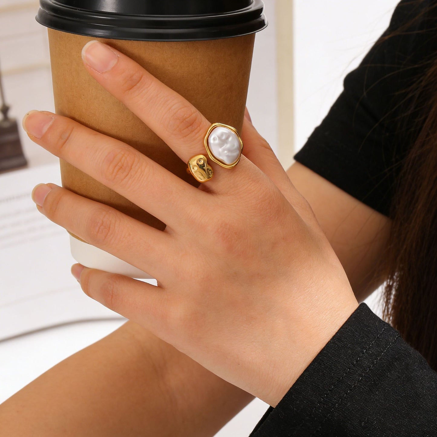 Orion Non-Tarnish Boho Ring with Statement Pearl In-Lay