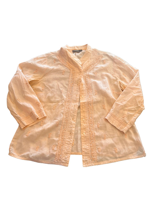 KÜHL Peach Embroidered Button-Up Boho Artisan Blouse
