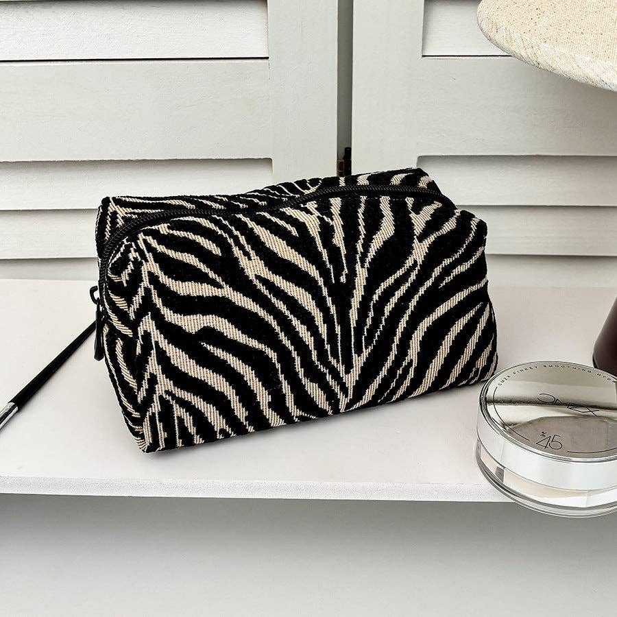 Mini Zebra-Print Travel Makeup Bag