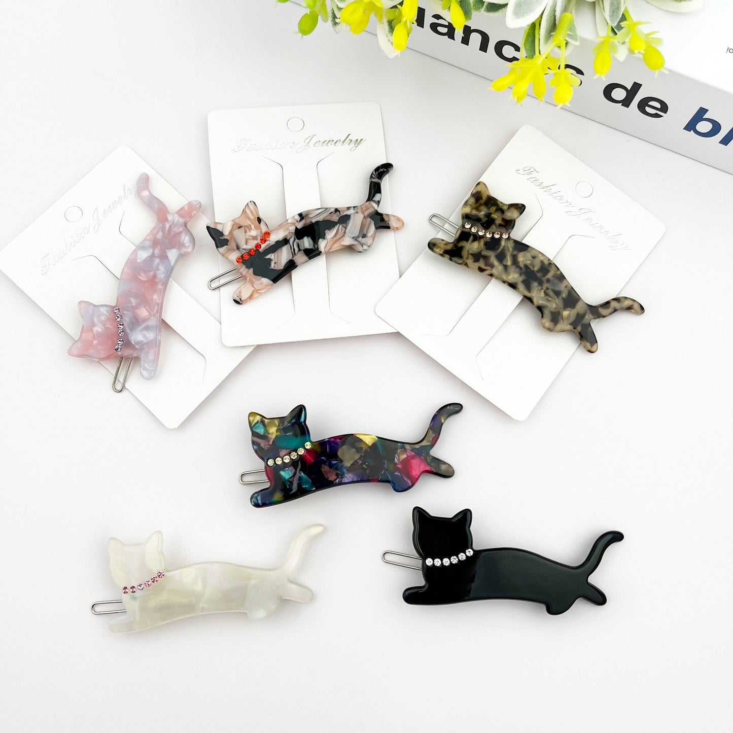 Crystal Cat Acetate Side Hair Clip
