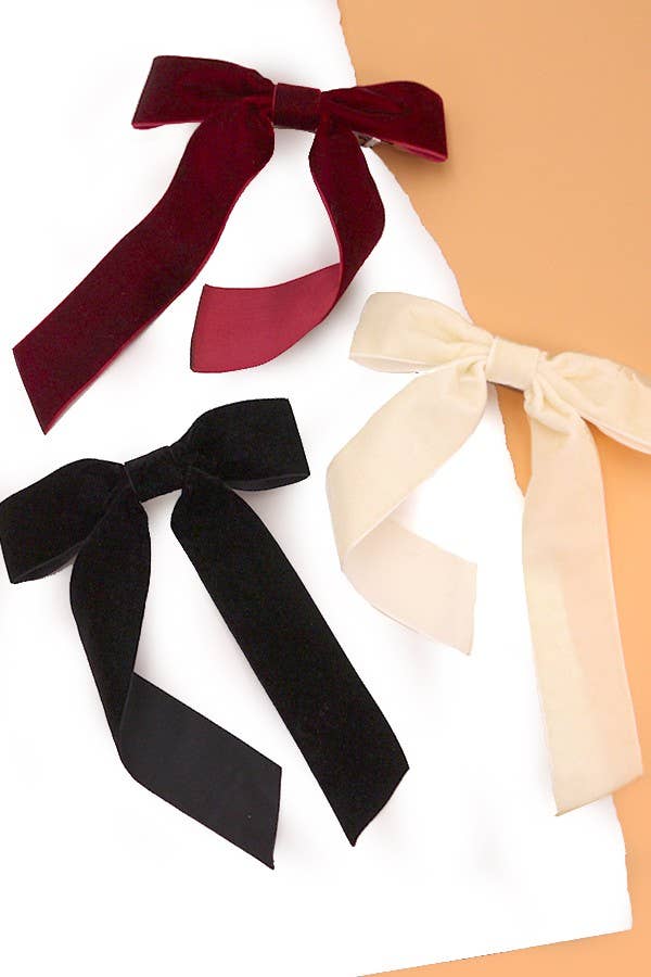 VELVET BOW LACE HAIR CLIPS | Ivory