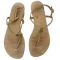 Tory Burch Tan Logo Sandals with White Stitching – Size 8.5