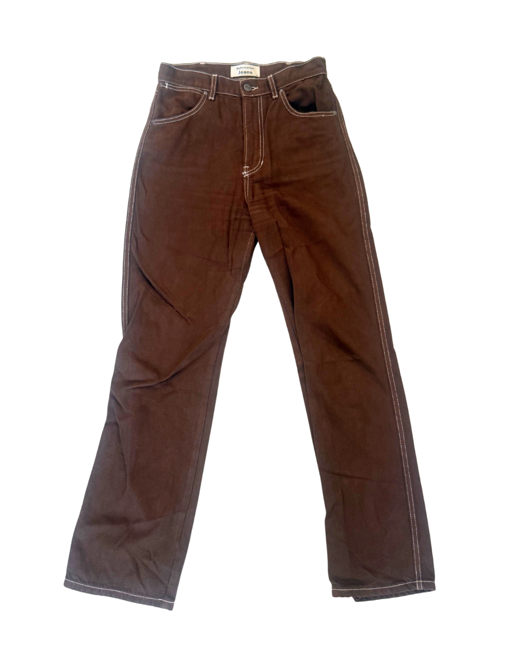 Reformation Cowboy High-Rise Straight Jeans – Brown, Size 25