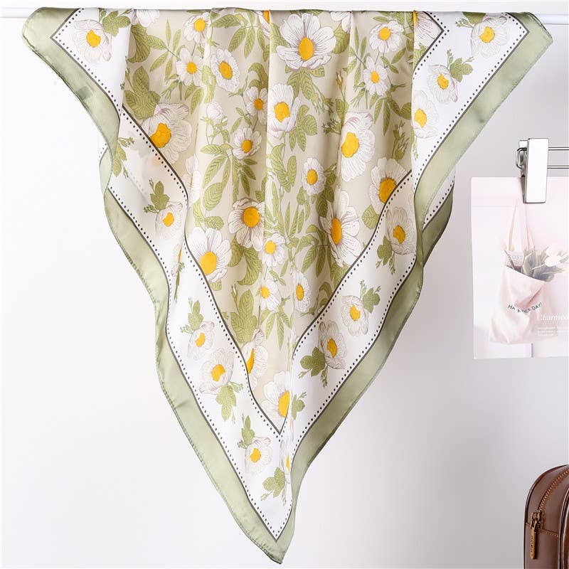 Olive Spring Meadow Daisy Silky Scarf