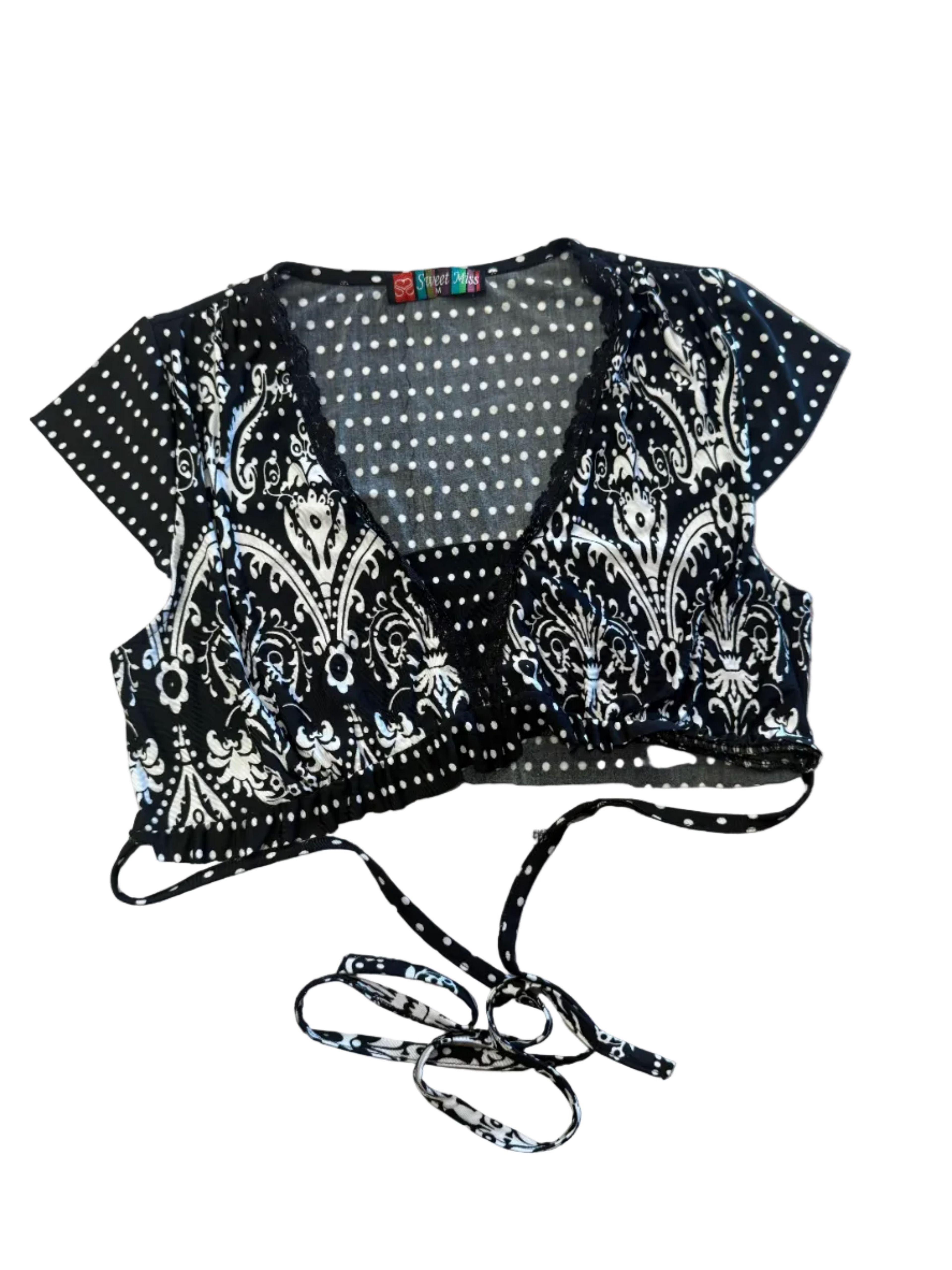 Black Y2K Polka Dot & Demask Mini Top