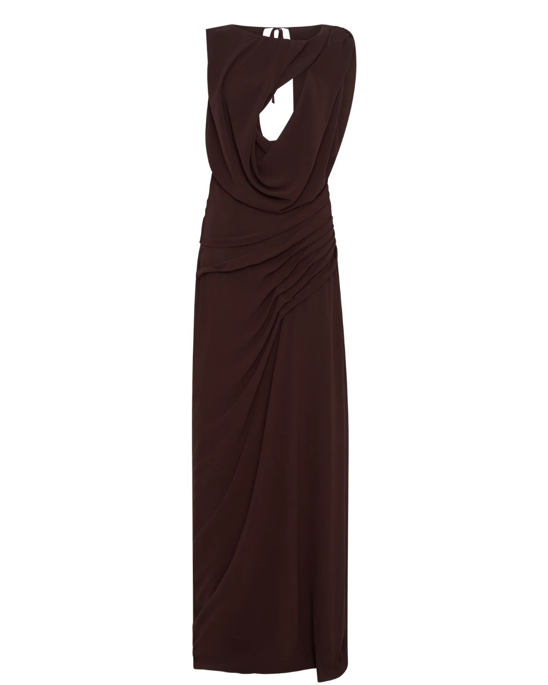 MESHKI Oria Chiffon Maxi Dress – Cacao Brown, Size Small