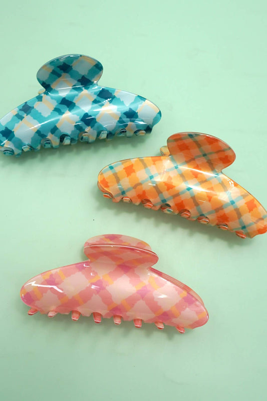 Large Plaid Oval Hair Claw Clips