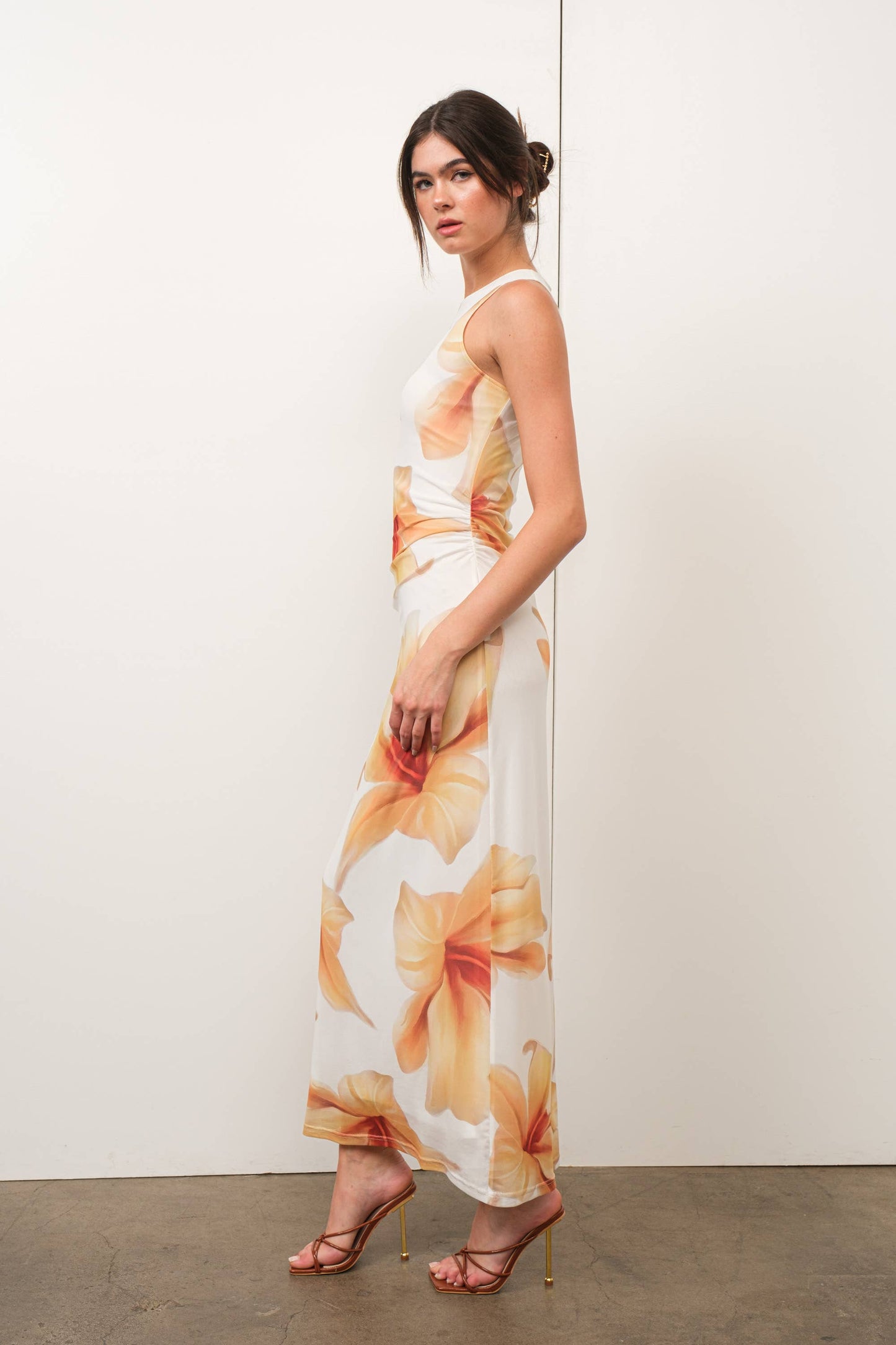 Leah Oversized Floral Print Mesh Maxi Dress