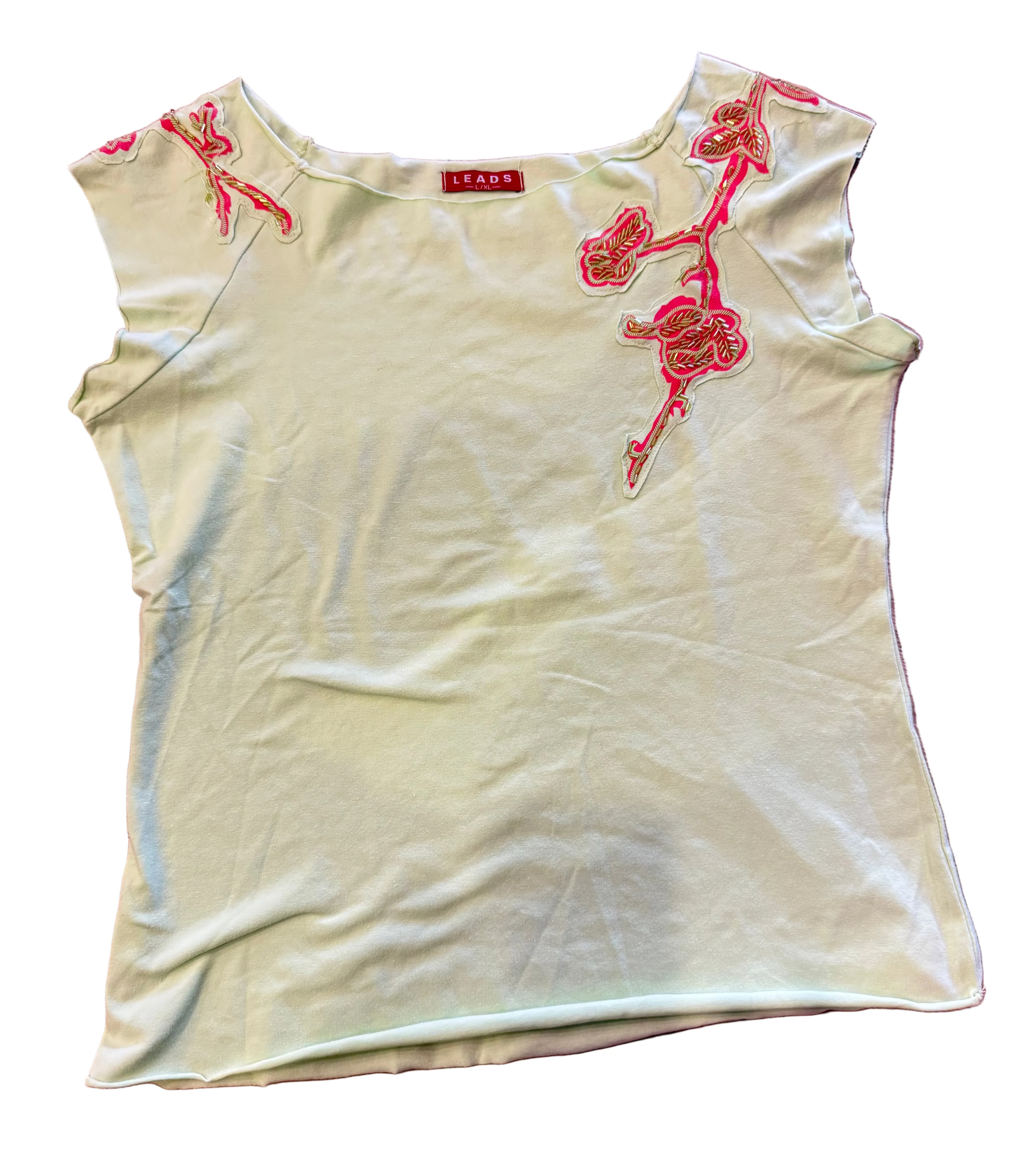 Y2K Mint Green Top with Sequin Applique Detailing