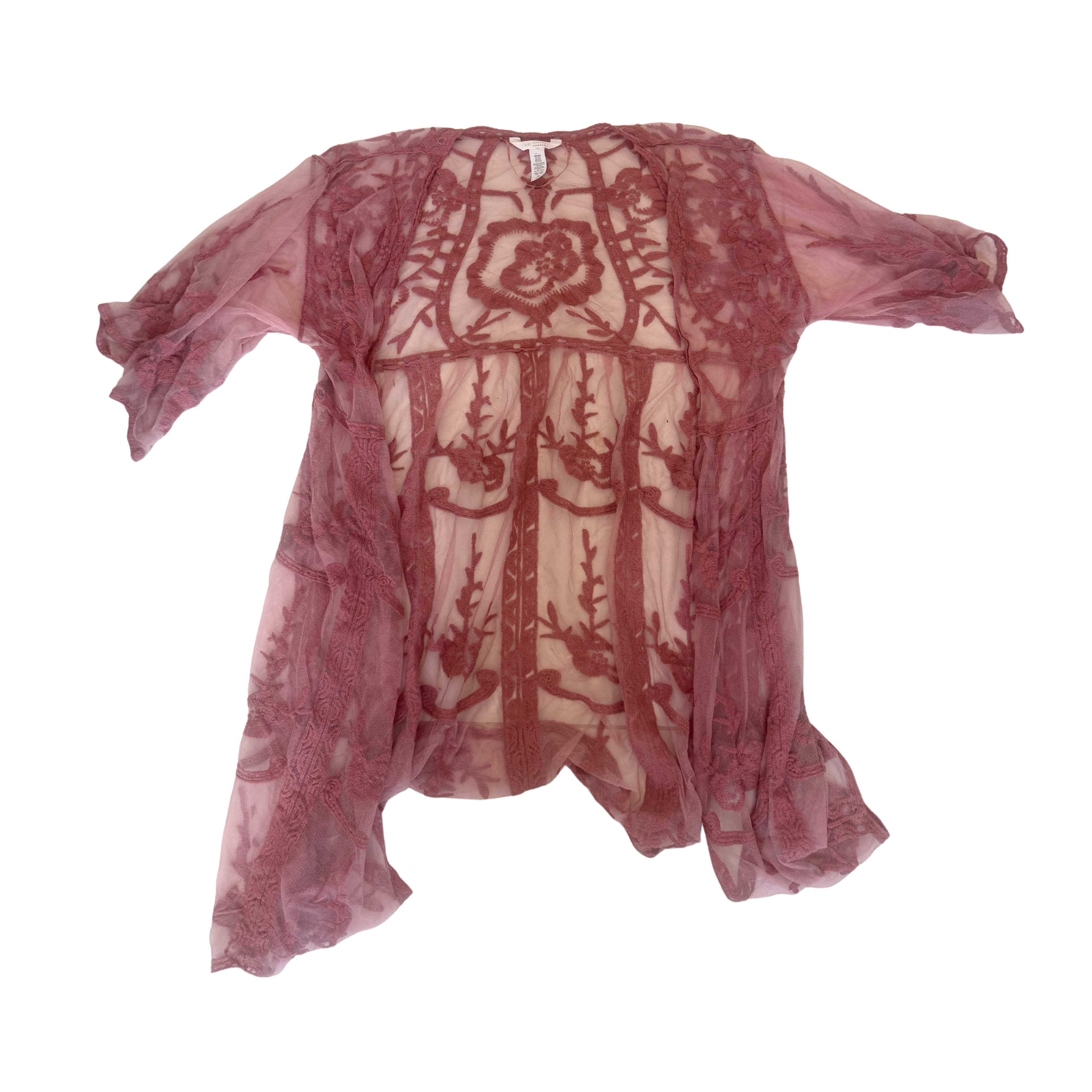 Sheer Mauve Lace Half-Sleeve Kimono – One Size