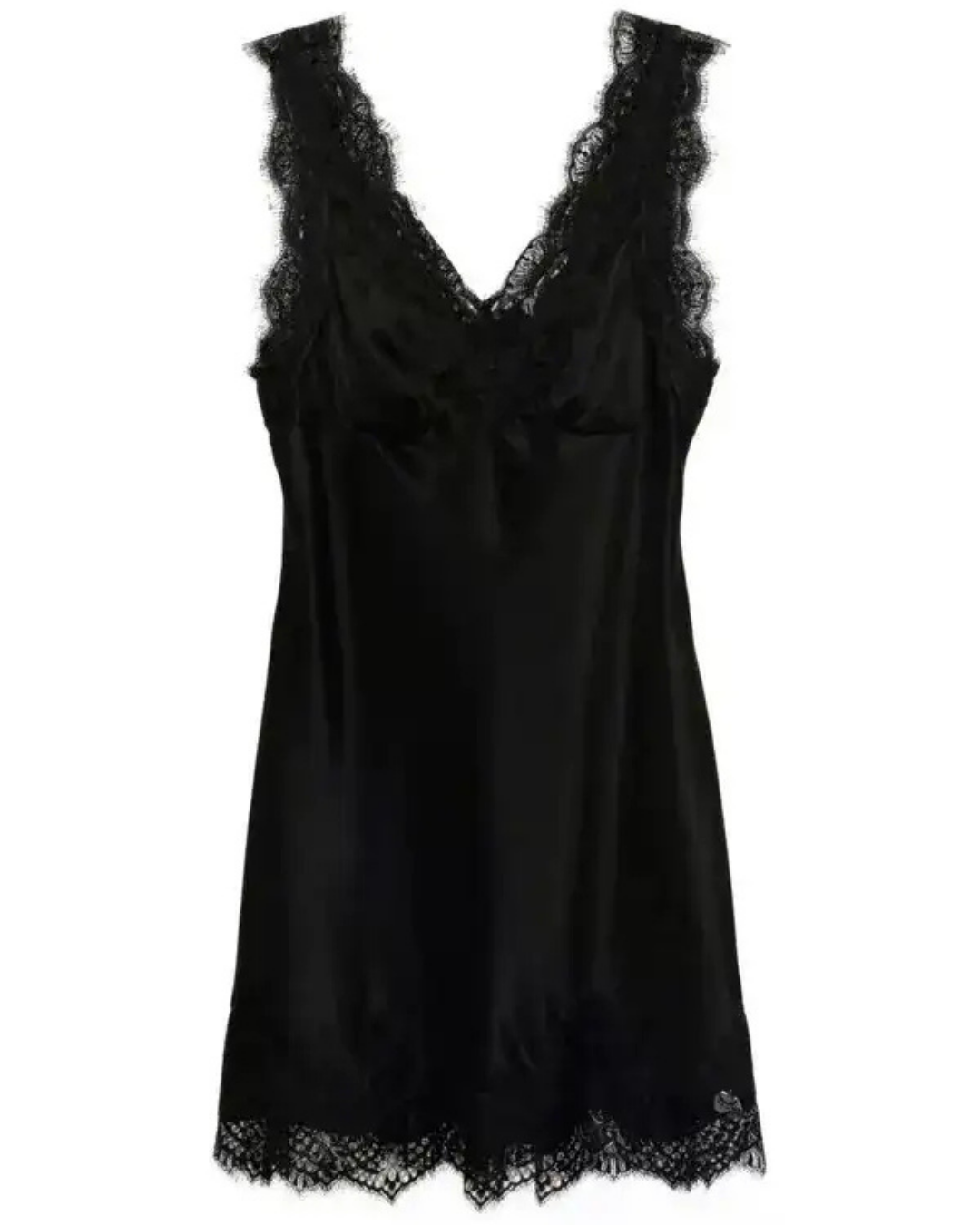 Reformation Cecily Satin Lace Dress – Black, Size Small