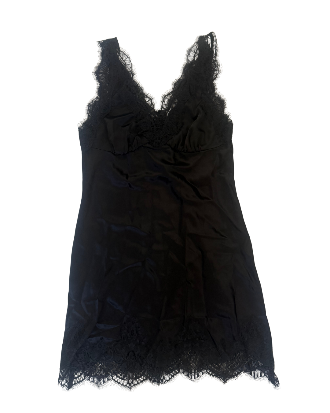 Reformation Cecily Satin Lace Dress – Black, Size Small