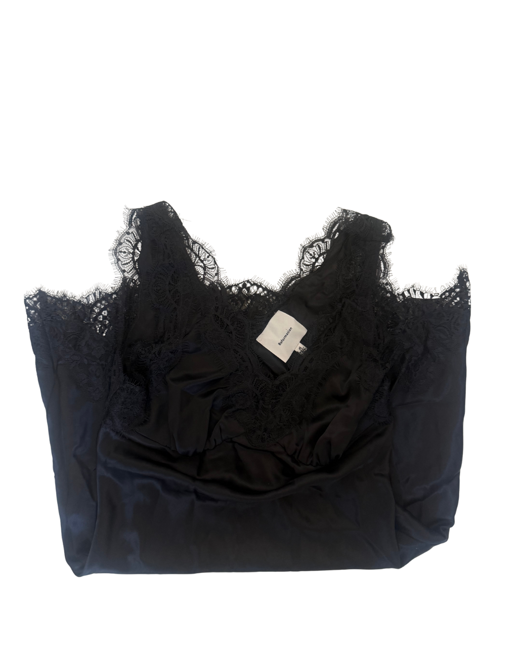 Reformation Cecily Satin Lace Dress – Black, Size Small