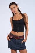 Macey Black Front Hook & Eyes Corset Style Crop Top