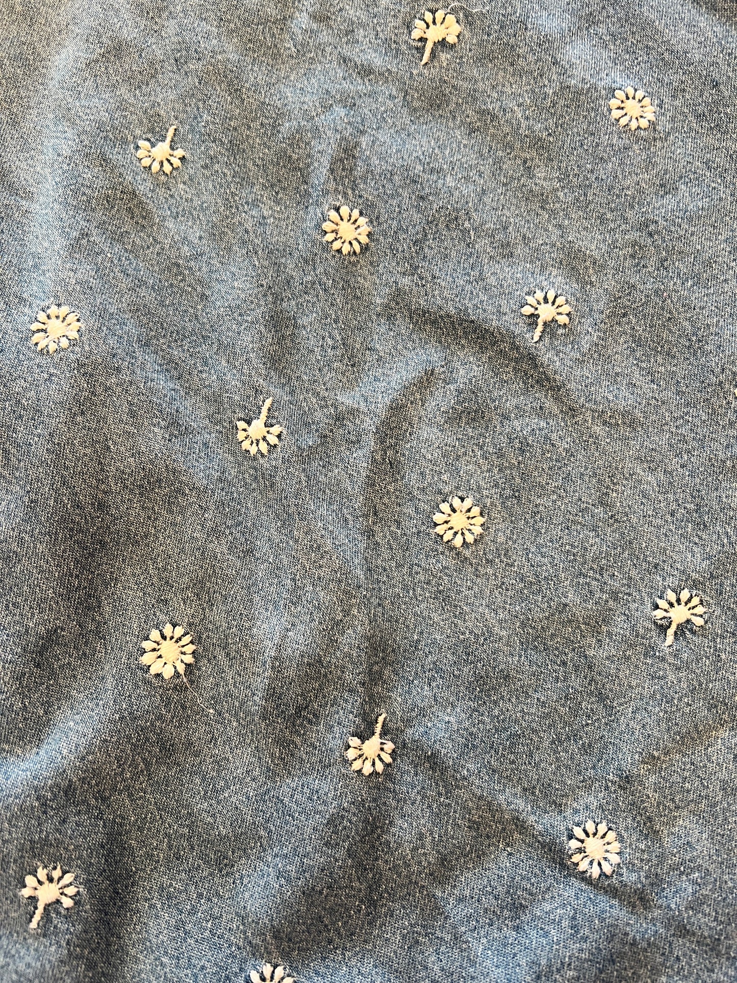 Vintage Vision Apparel Embroidered Denim Dress | White Floral Denim Midi Dress