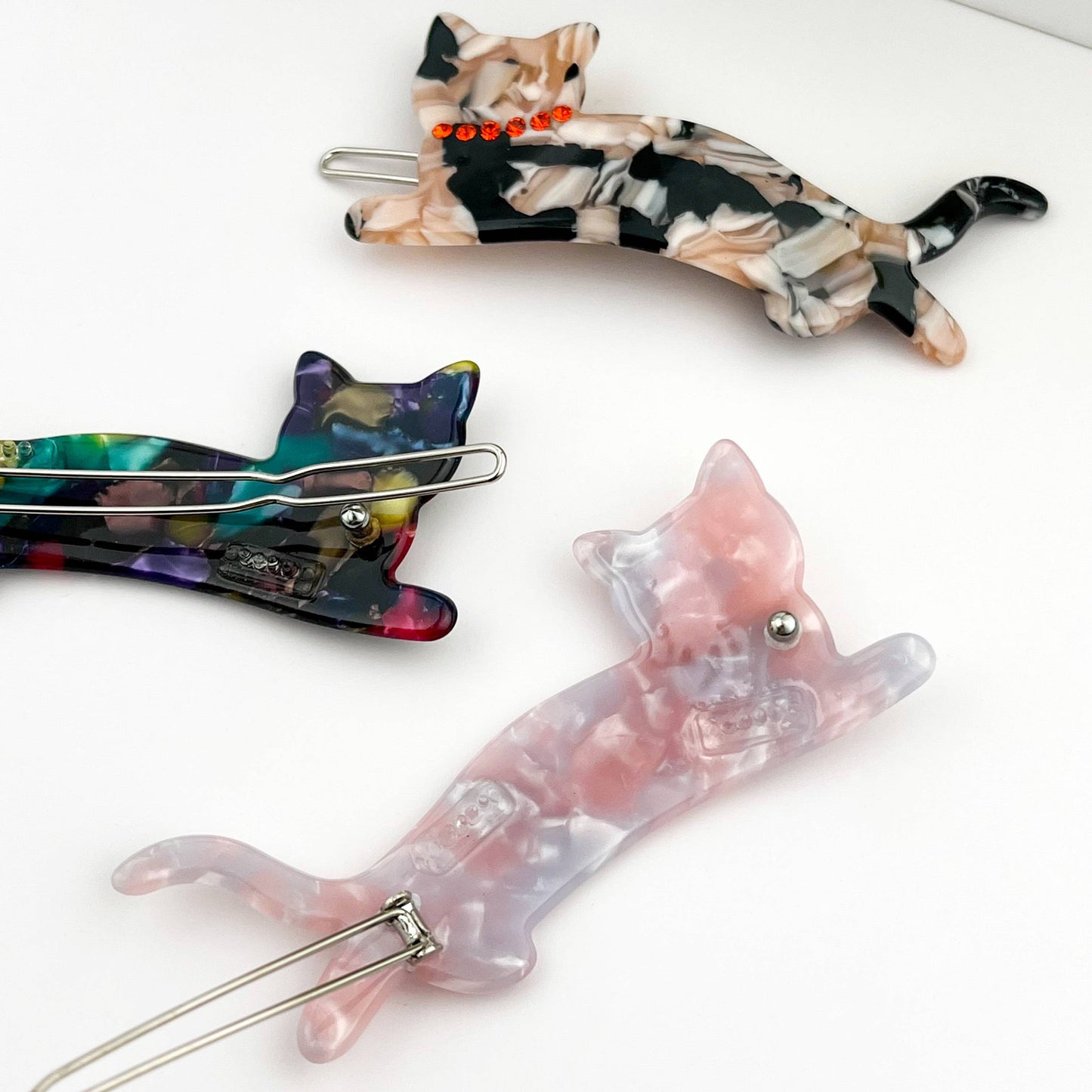 Crystal Cat Acetate Side Hair Clip