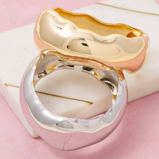 Warped Wide Hinge Bangle Bracelet