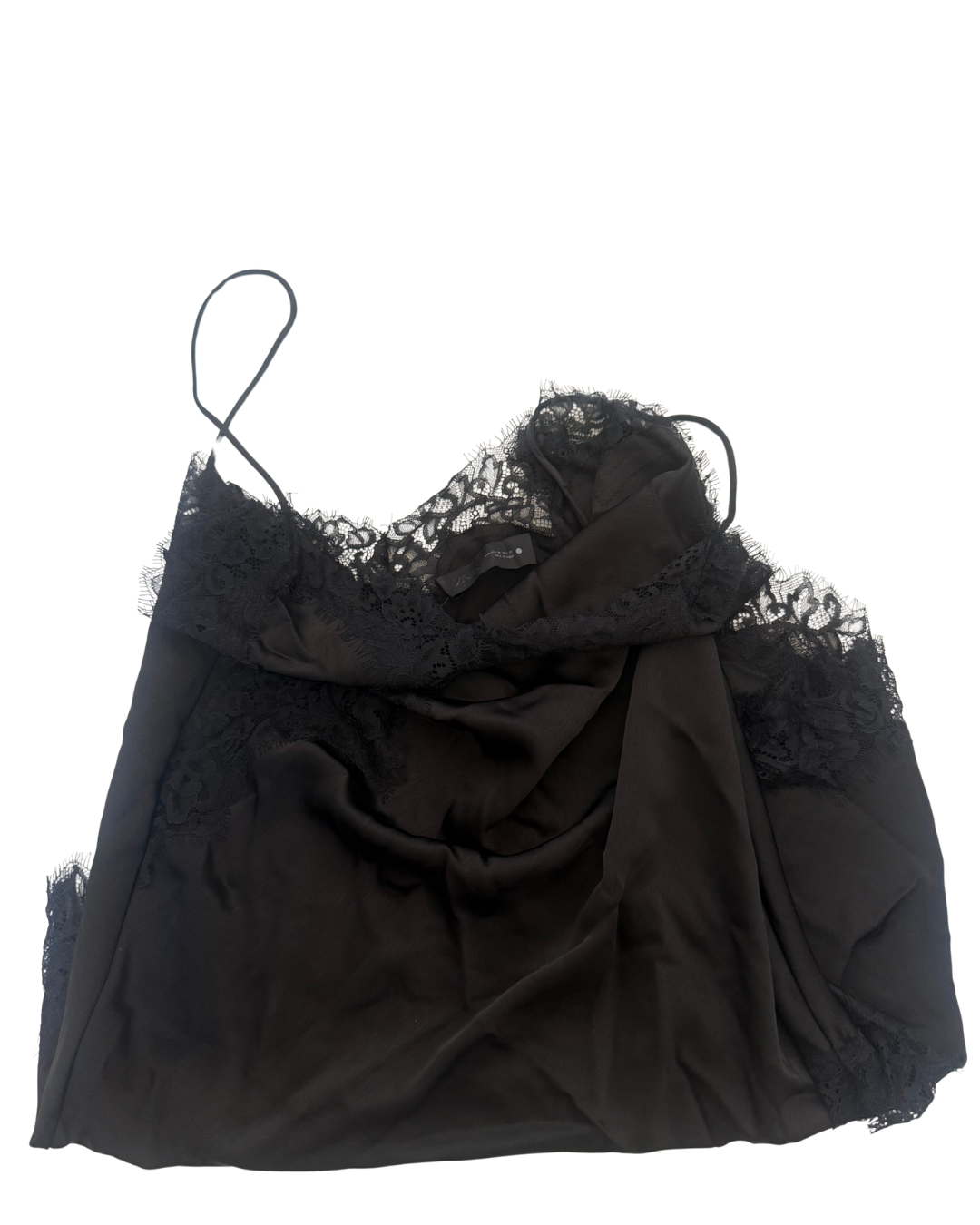 Zara Asymmetrical Black Satin Lace Slip Dress – Size S/M