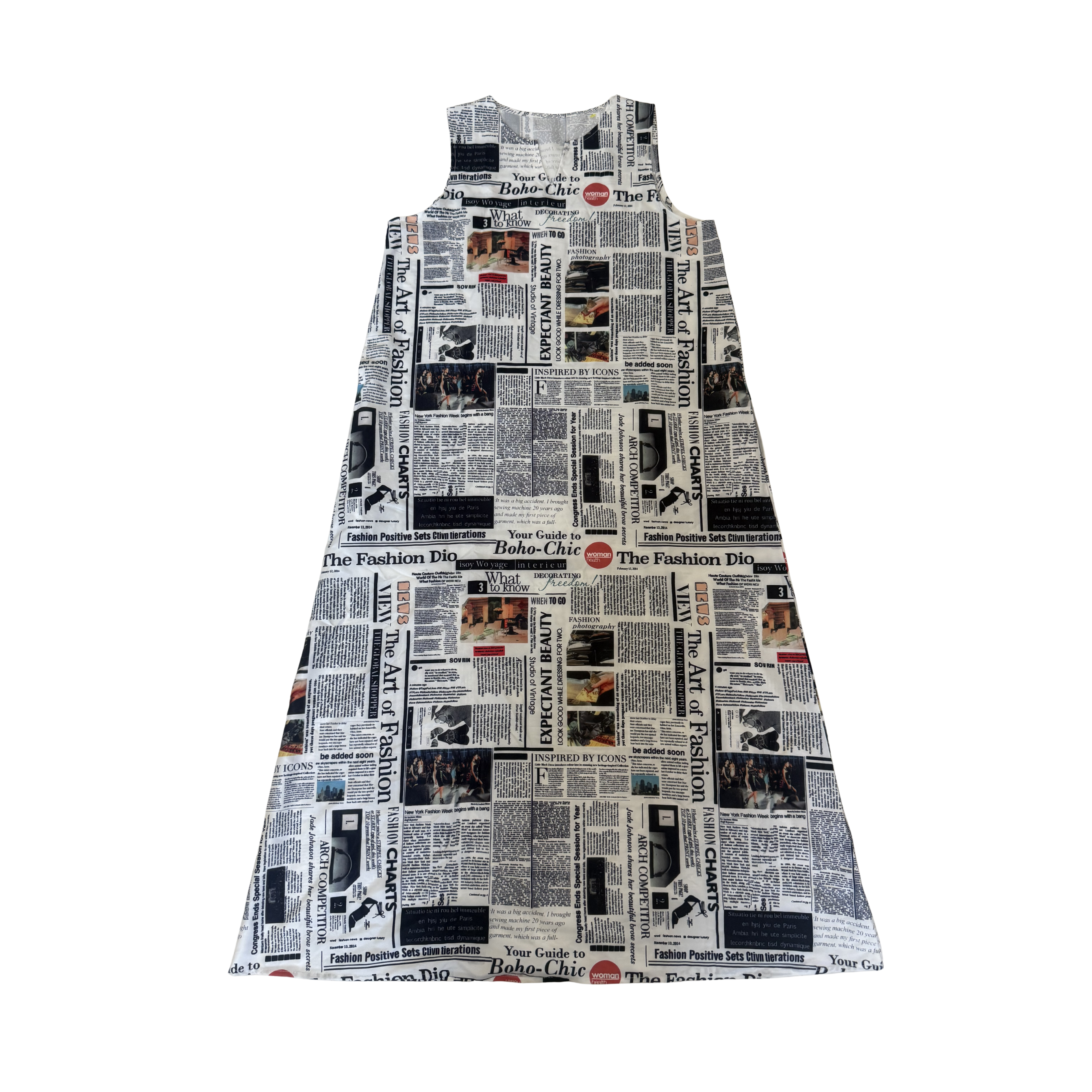 Long Newspaper Print A-Line Dress – Women’s Size XL