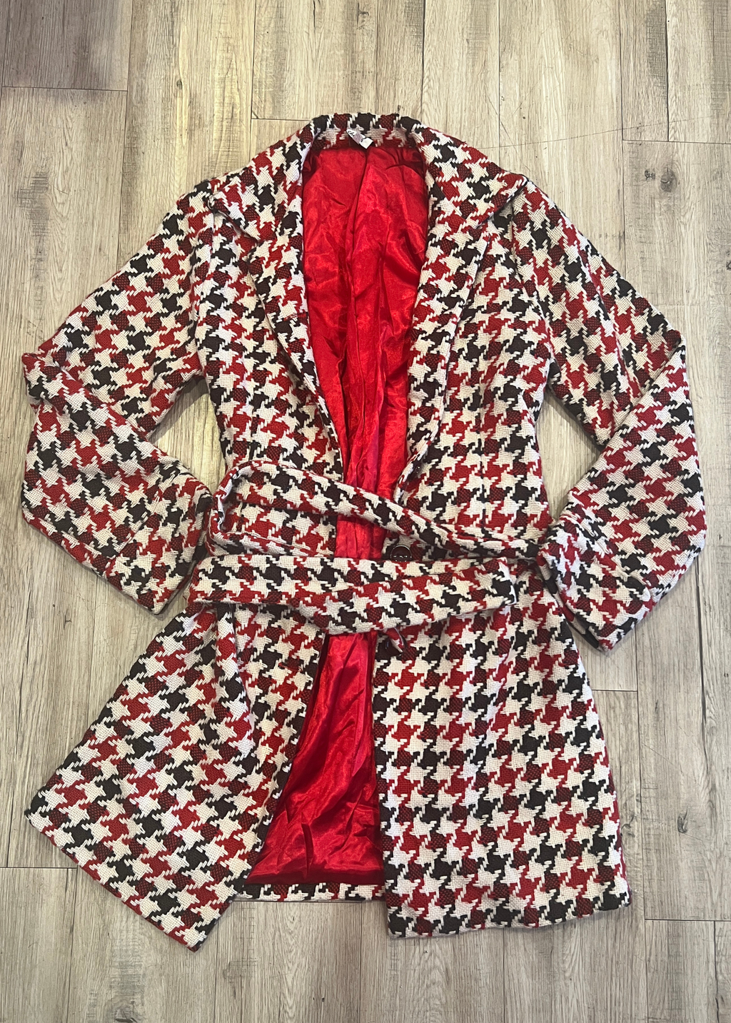 Vintage Red & Black Houndstooth Coat