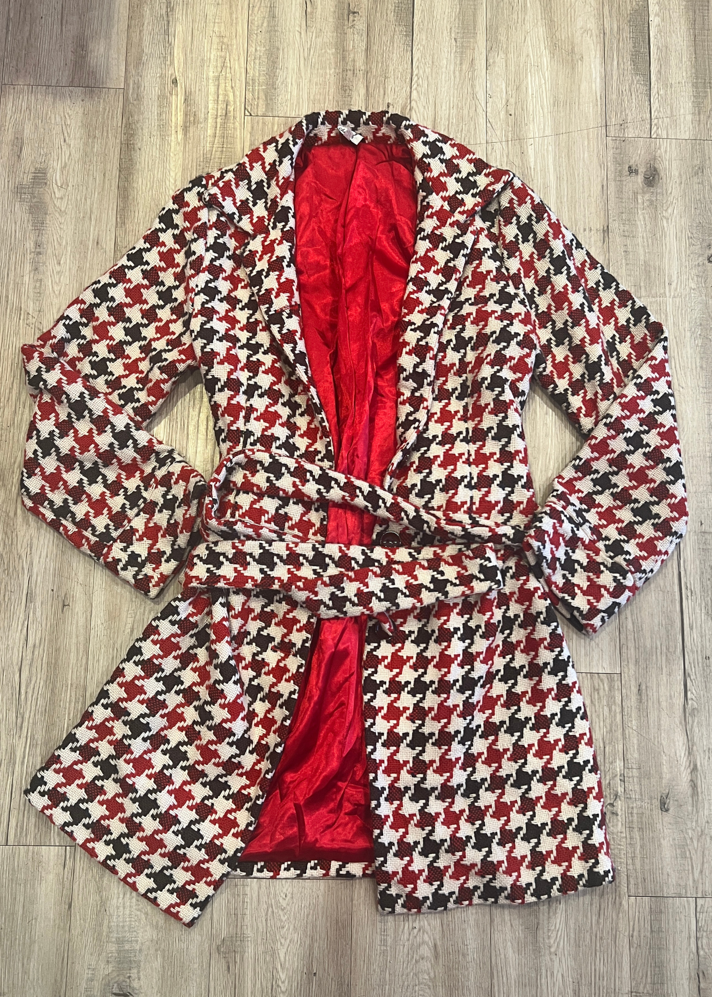 Vintage Red & Black Houndstooth Coat