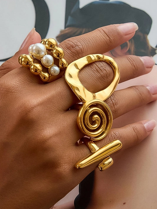 18K Gold Non-Tarnish Bubble Stacked Statement Ring