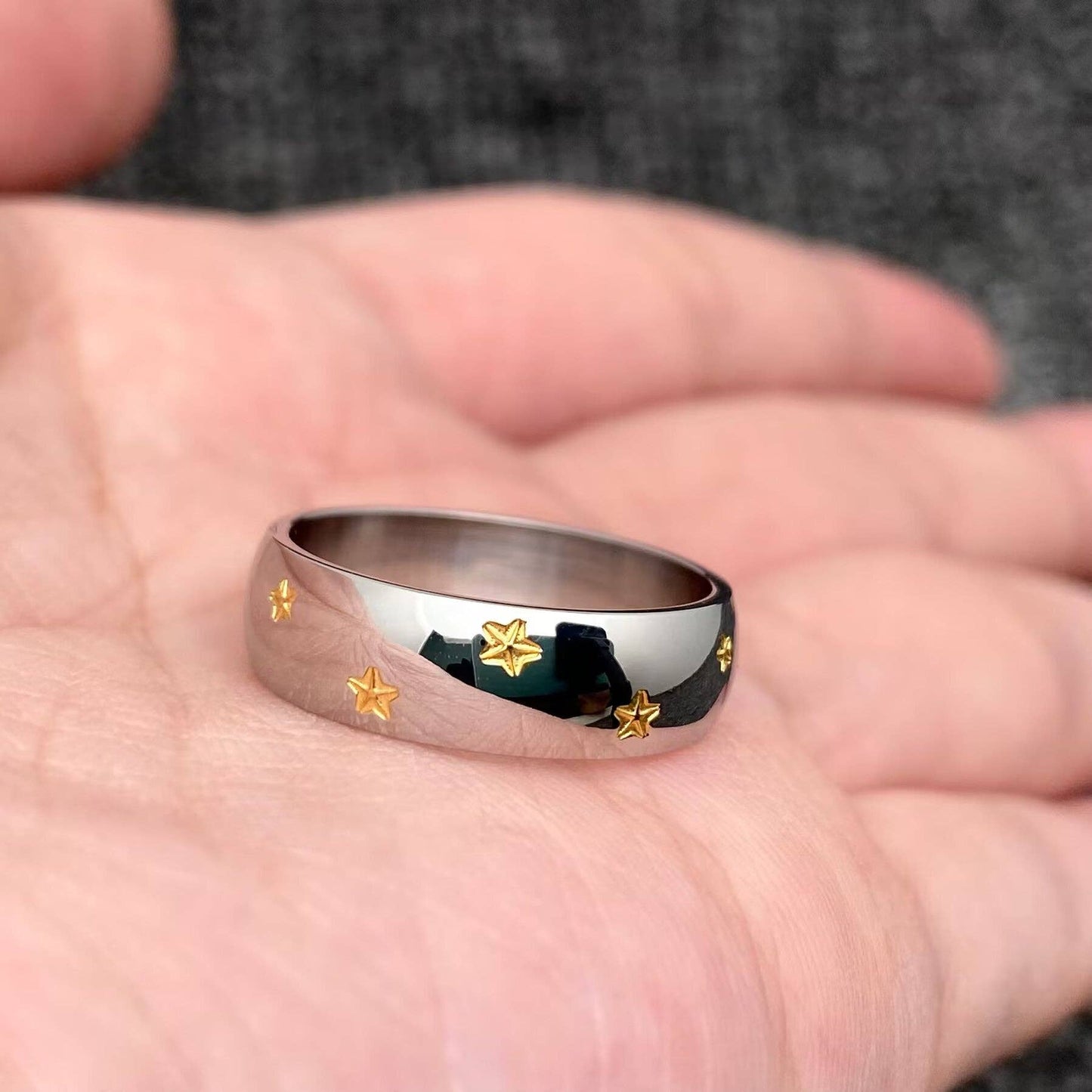 18K Gold-Plated Stainless Steel Two Tone Star Ring