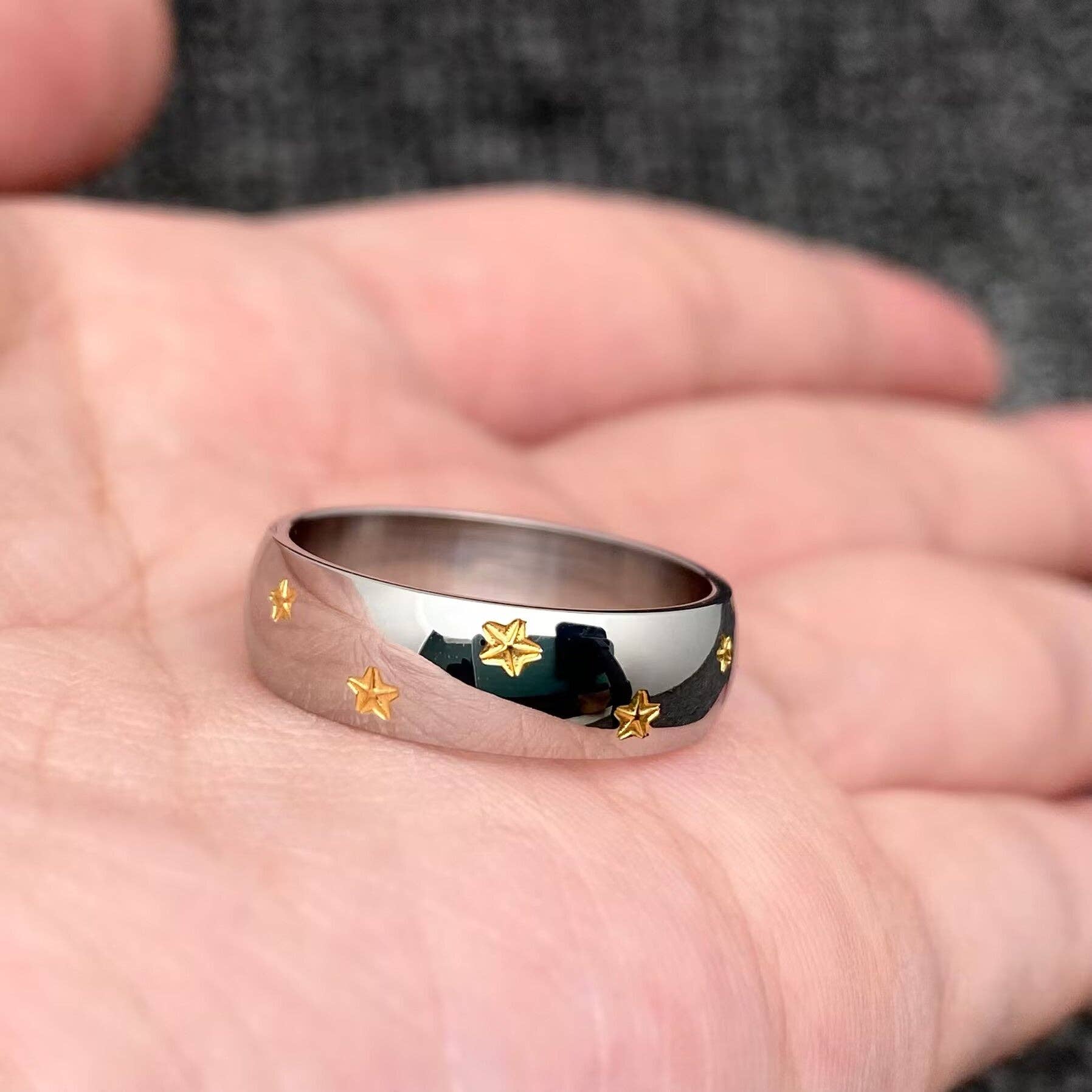 18K Gold-Plated Stainless Steel Two Tone Star Ring