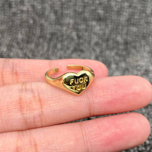 "Fuck You" Heart-shaped 18K Gold Plated Steel Ring