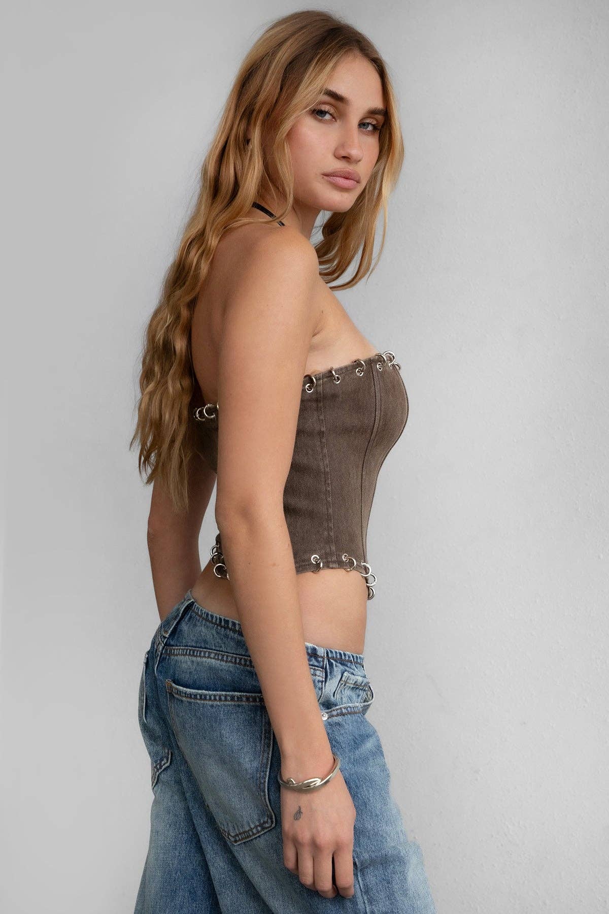 Kacey Brown Washed Denim Like Corset Top