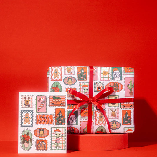 Holiday Stamp Print Gift Wrap Roll