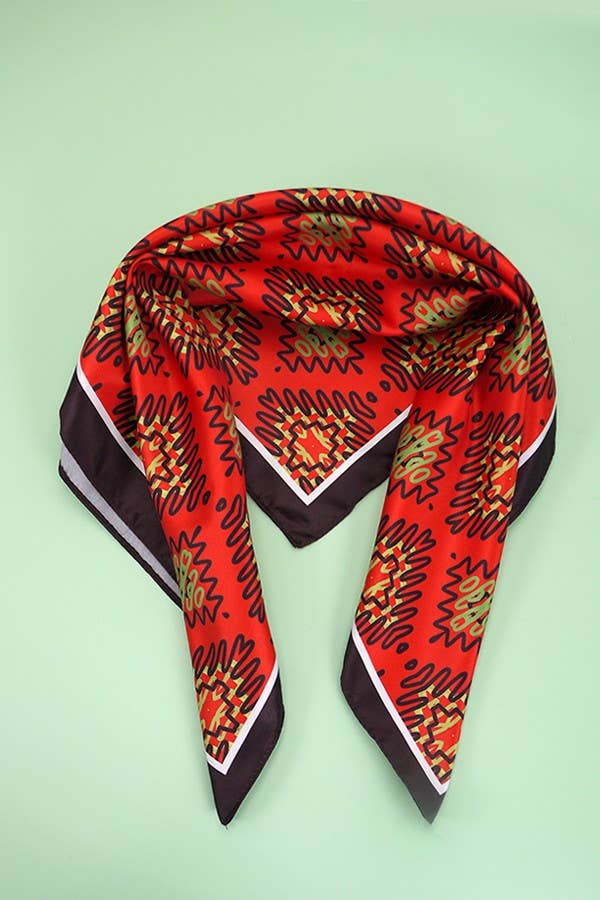 Red Geometric Print Silky Bandana Scarf