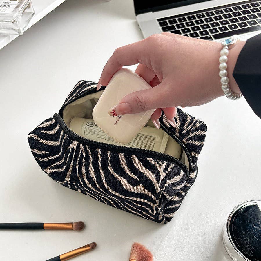 Mini Zebra-Print Travel Makeup Bag