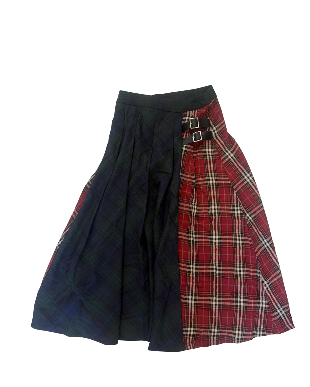 True Vintage Two-Tone Plaid Kilt Skirt with Buckles – Size S/M