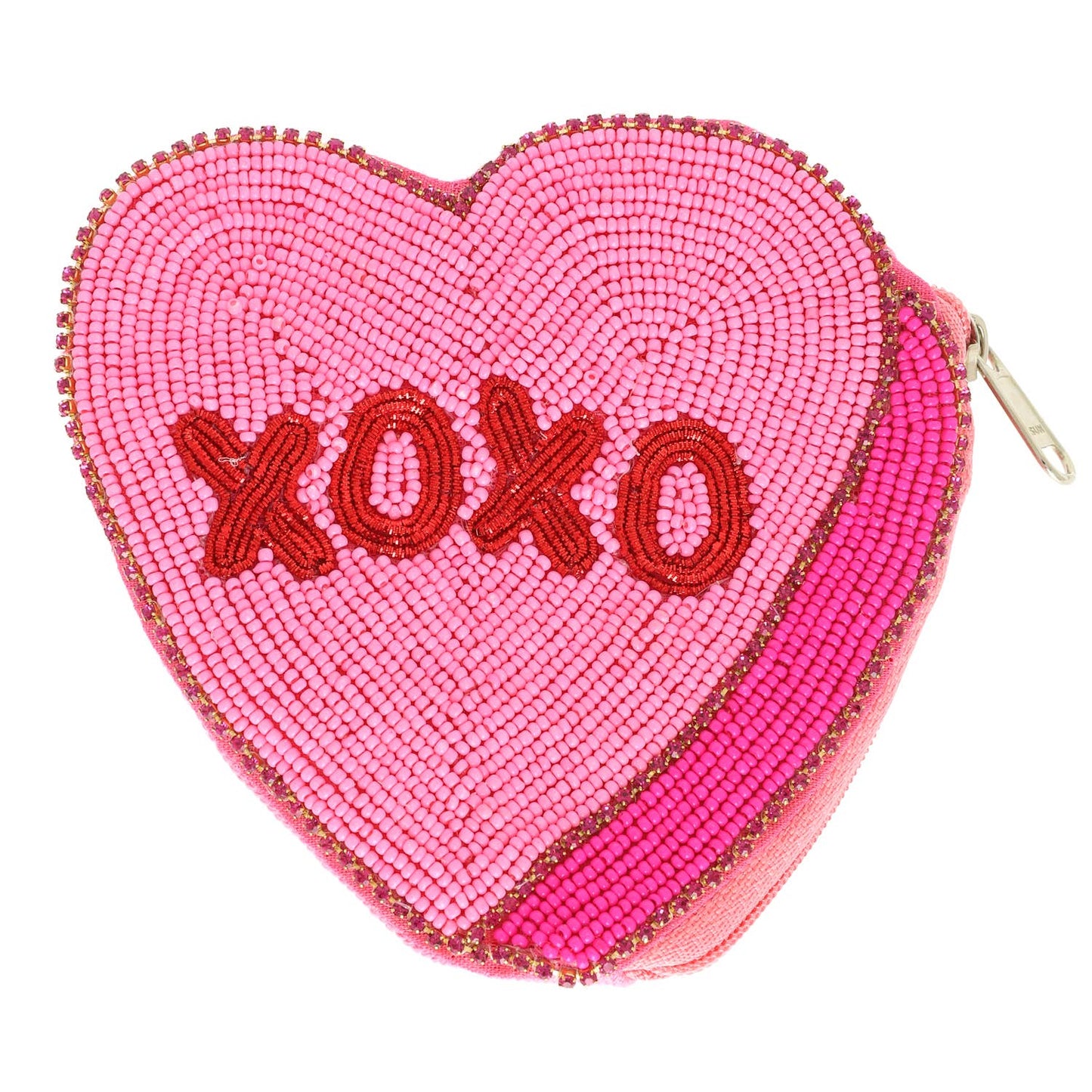 Conversation Hearts Beaded Heart Shaped Coin Bag