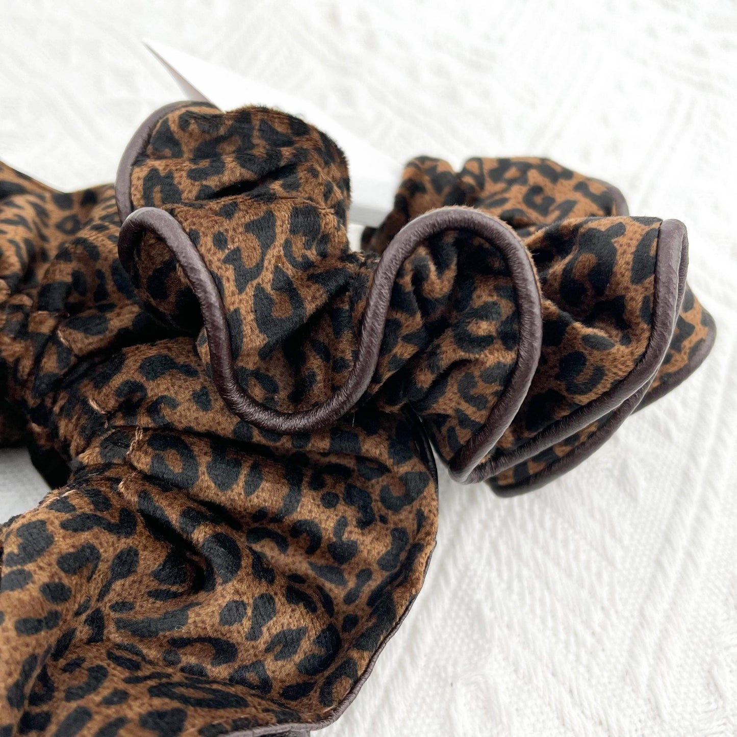 Oversized Leopard Print  Velvet & Leather Scrunchie