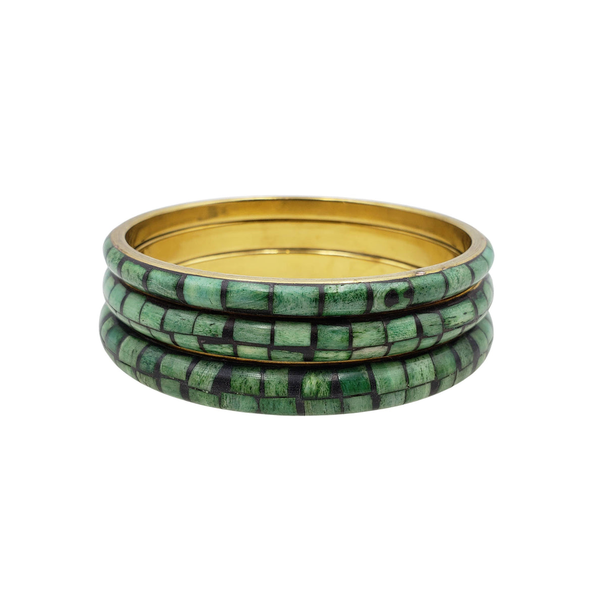 Teal Buffalo Bone Mosaic Bangle Set