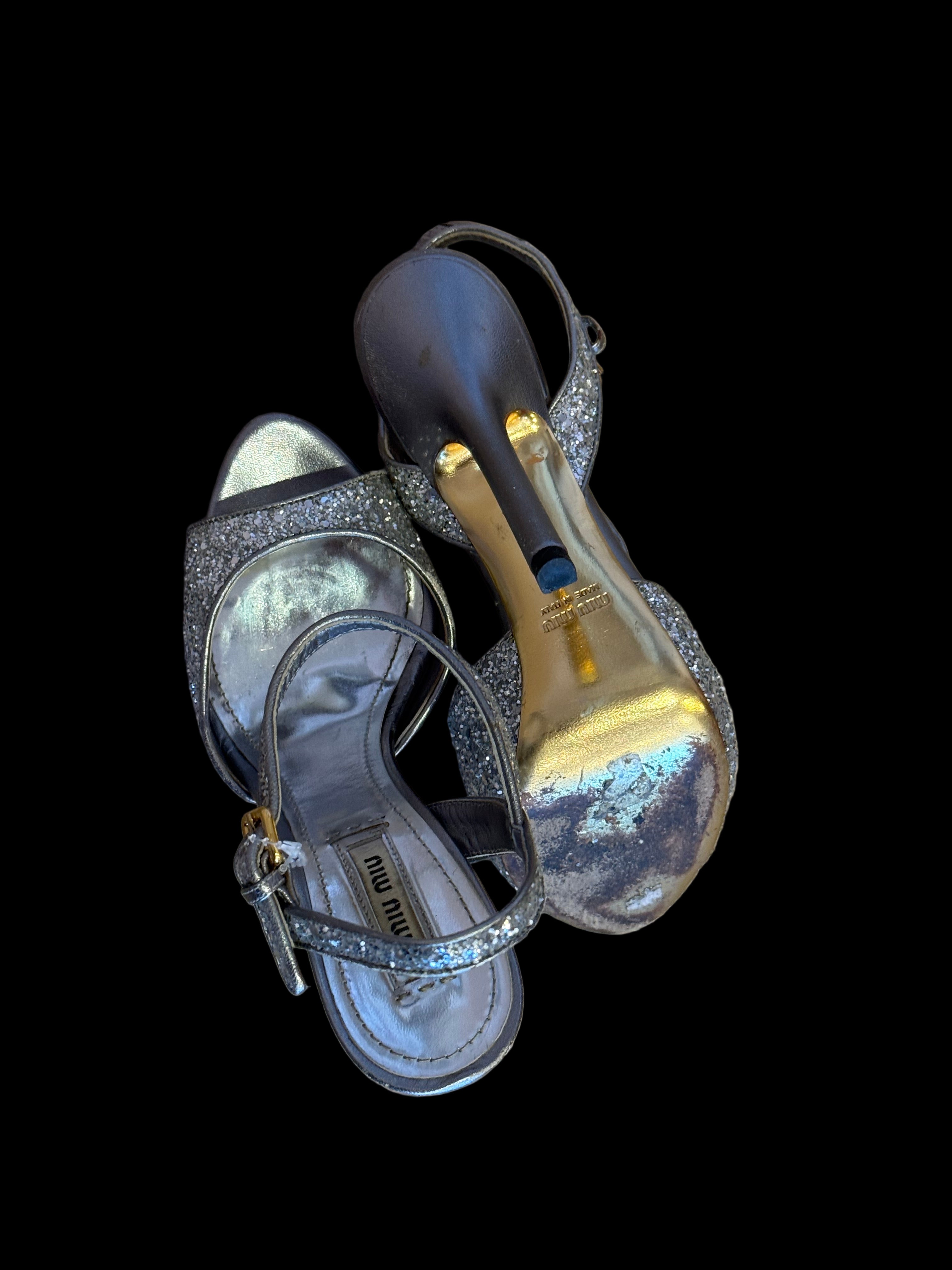 Miu Miu Silver Sparkle Heels