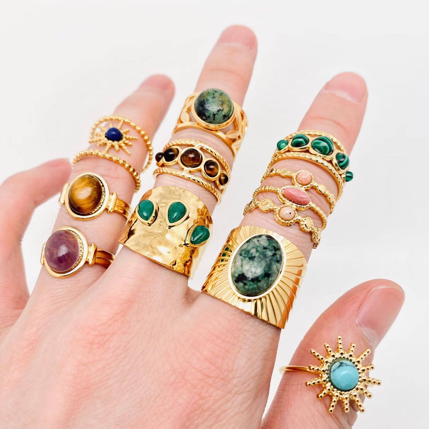 18K Gold-plated Stainless Steel Stone Rings