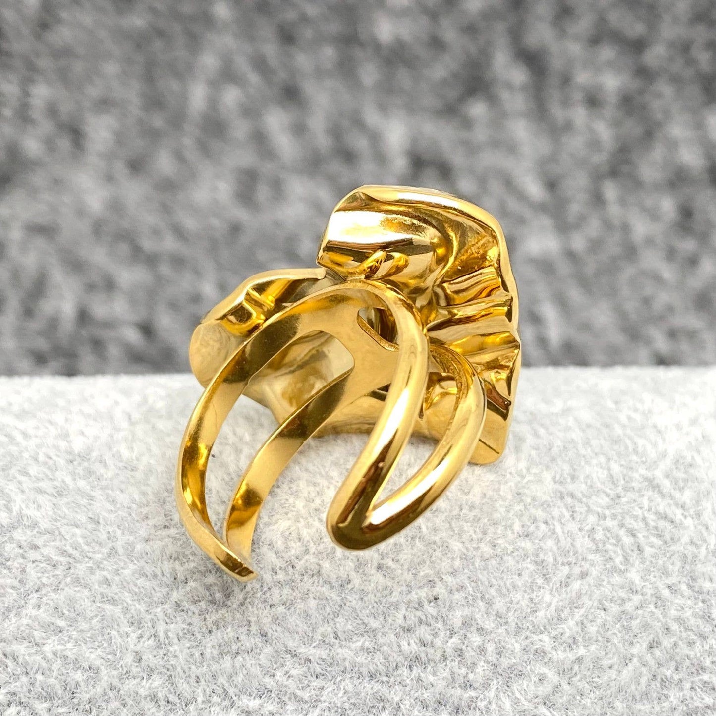 Hammer Texture Heart 18K Gold Plated Steel Ring