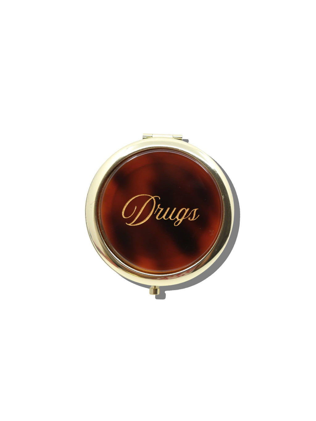 Hand-painted "Drugs" Tortoise Pill Compact Mirror