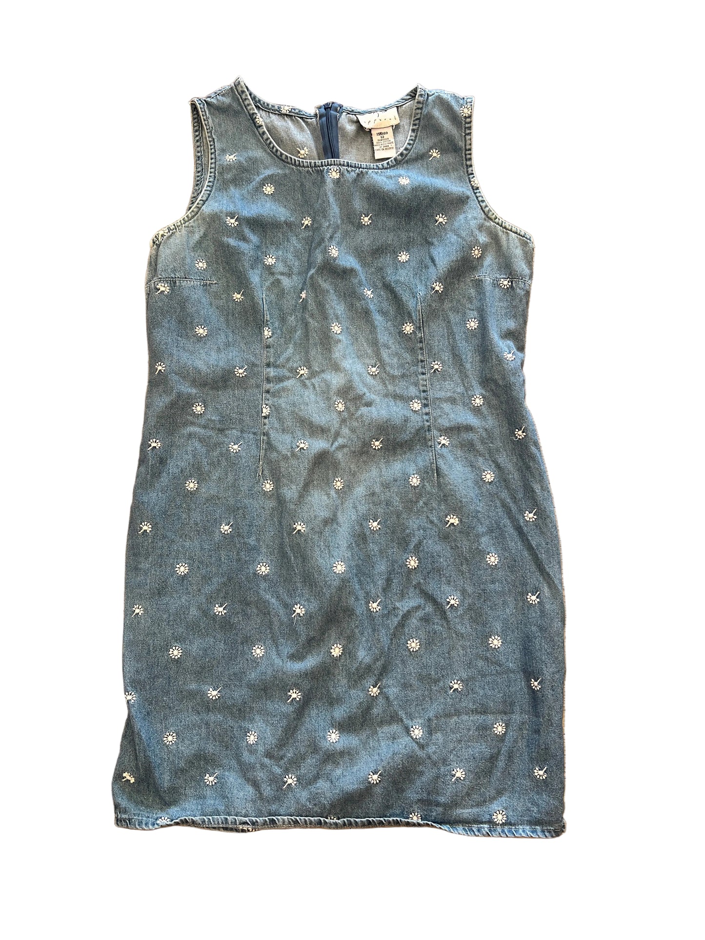 Vintage Vision Apparel Embroidered Denim Dress | White Floral Denim Midi Dress