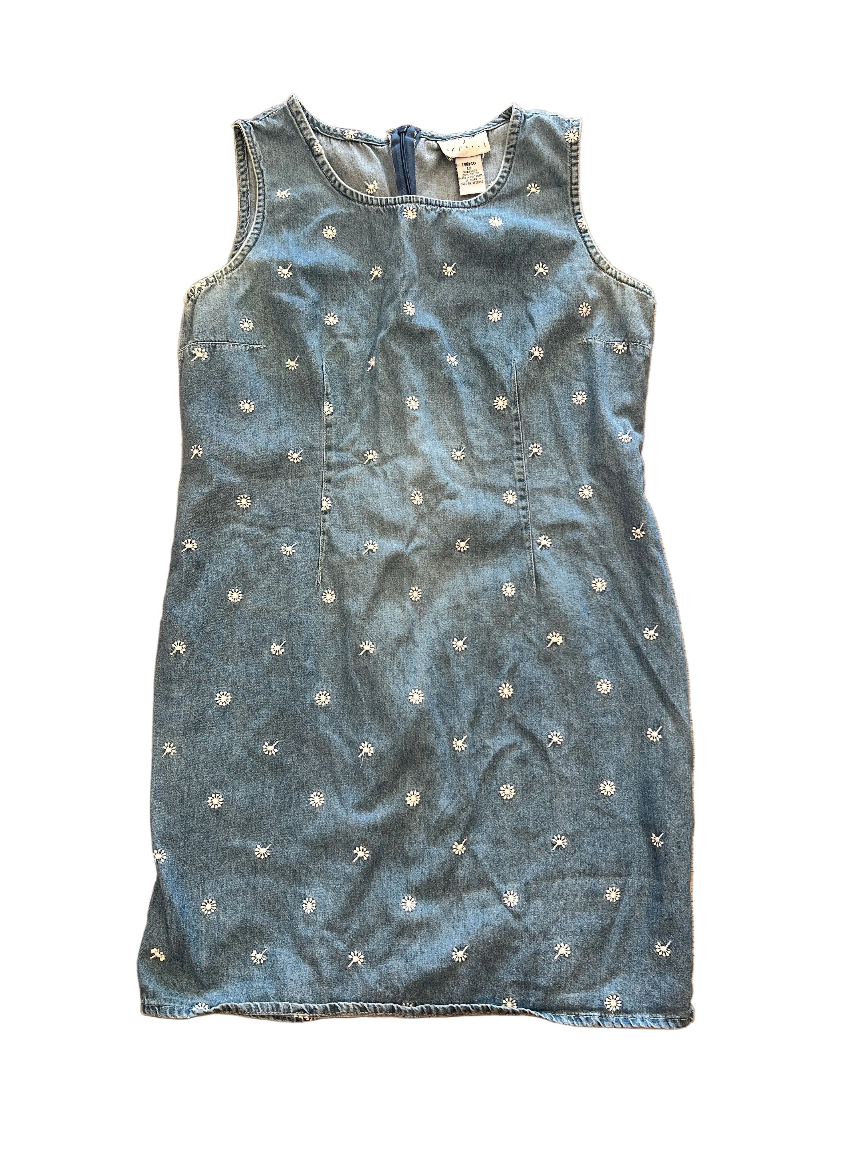 Vintage Vision Apparel Embroidered Denim Dress | White Floral Denim Midi Dress