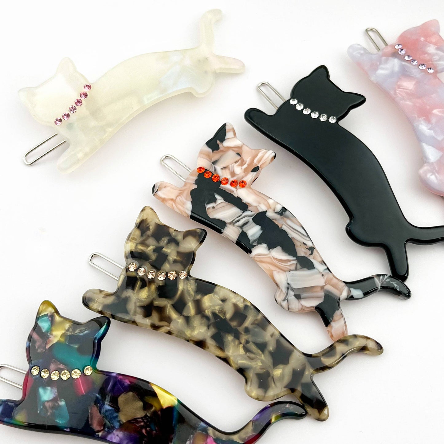 Crystal Cat Acetate Side Hair Clip