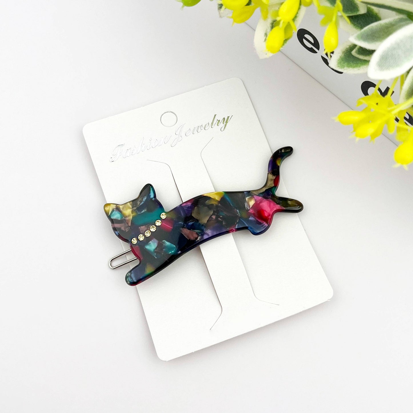 Crystal Cat Acetate Side Hair Clip