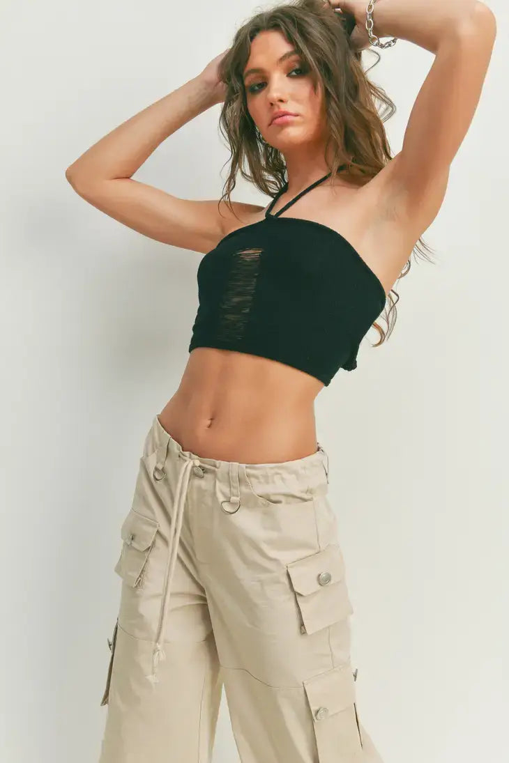 Hailey Distressed Knit Halter Top