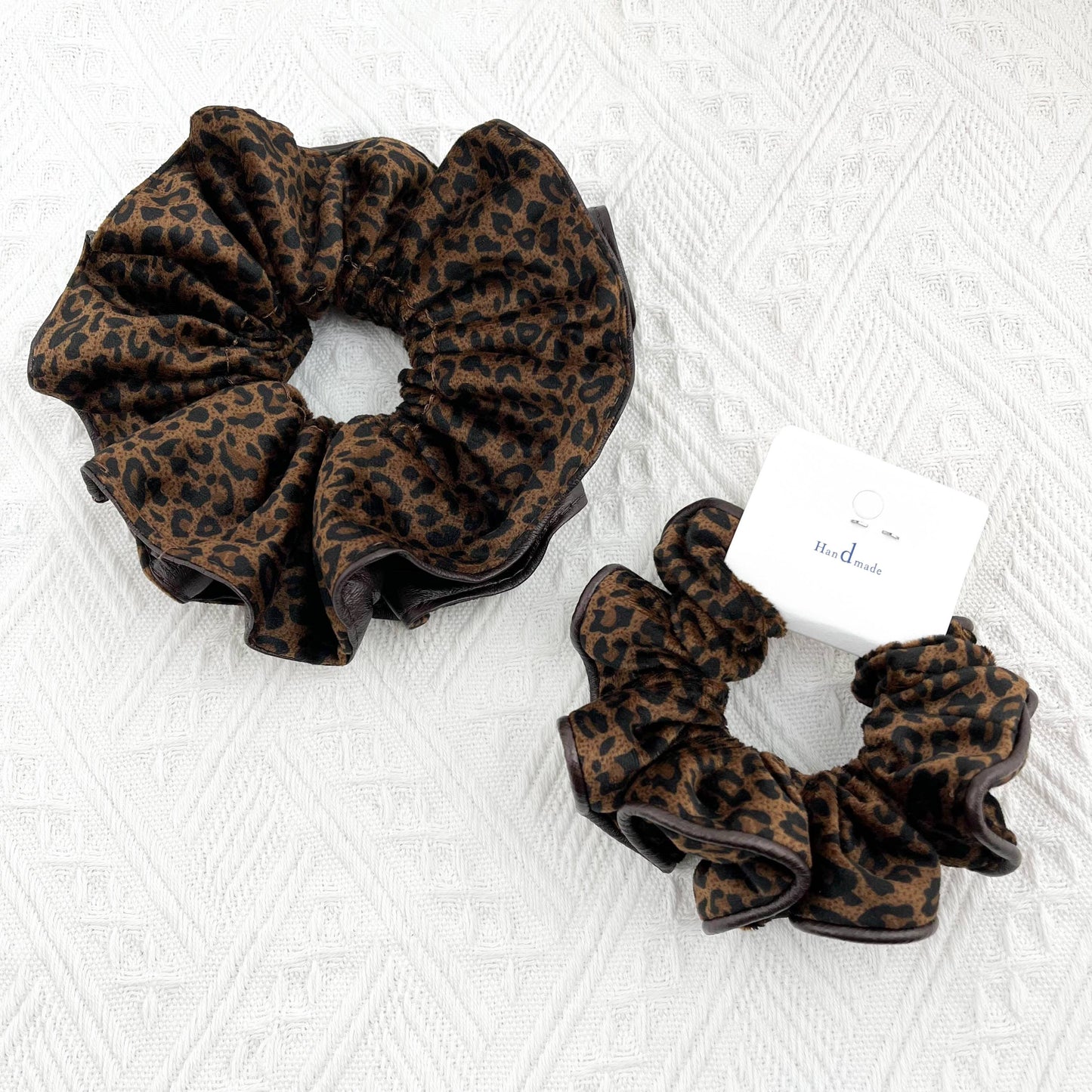 Oversized Leopard Print  Velvet & Leather Scrunchie