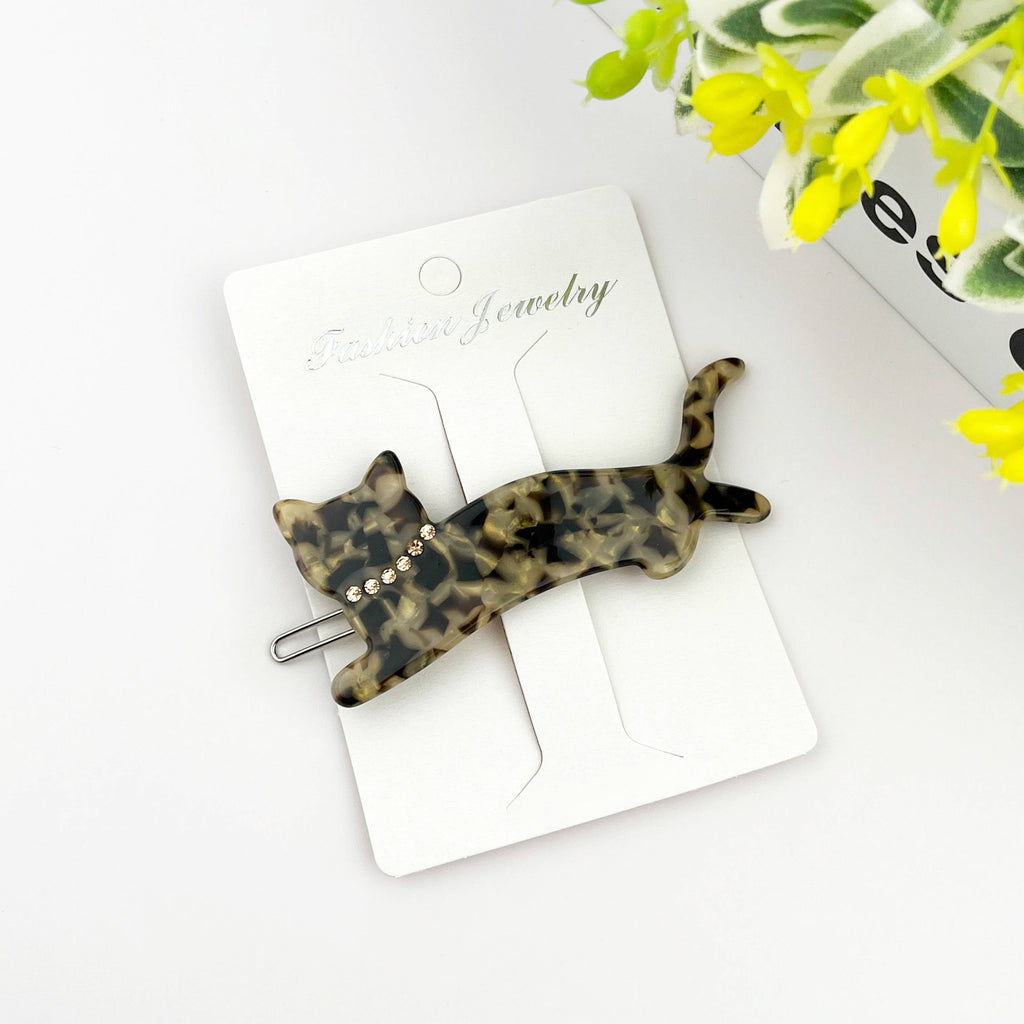 Crystal Cat Acetate Side Hair Clip