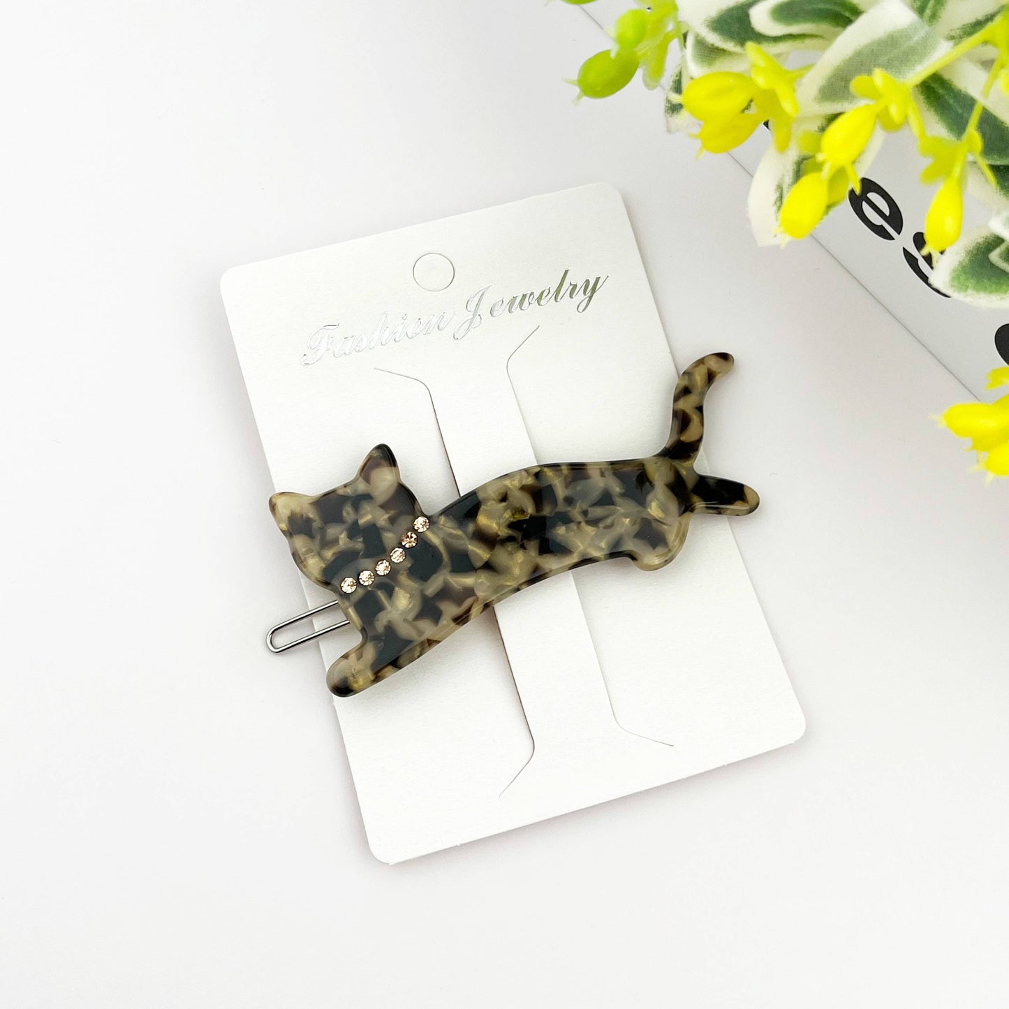 Crystal Cat Acetate Side Hair Clip